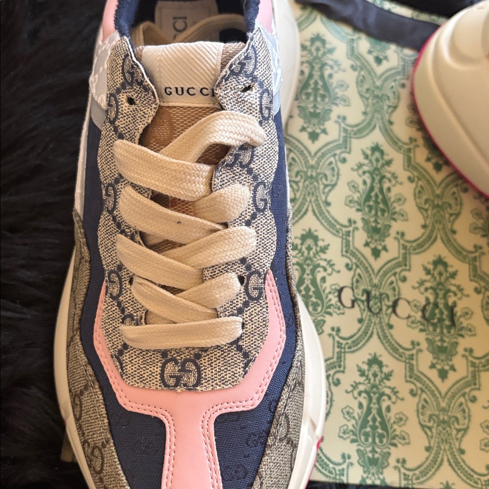 Gucci Pink, Gray and Navy Women's Chunky Sneakers - Picture 2 of 11